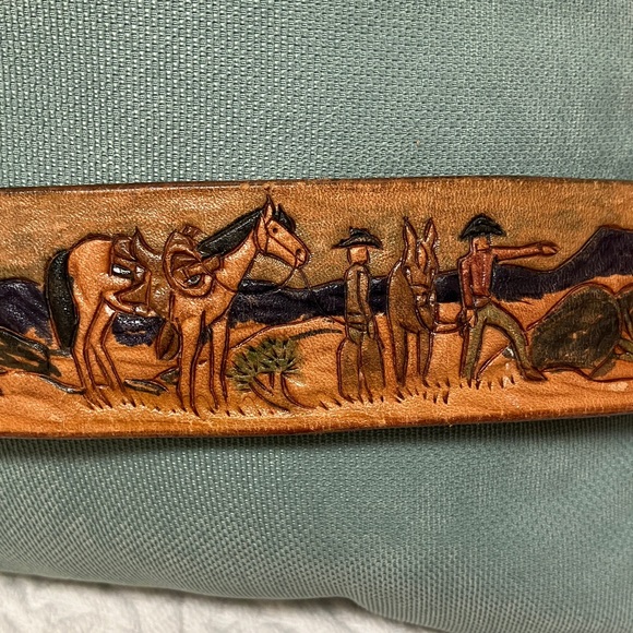 Leather belt engraved tooled dyed western cowboy horse theme (no buckle) unisex - Picture 7 of 17